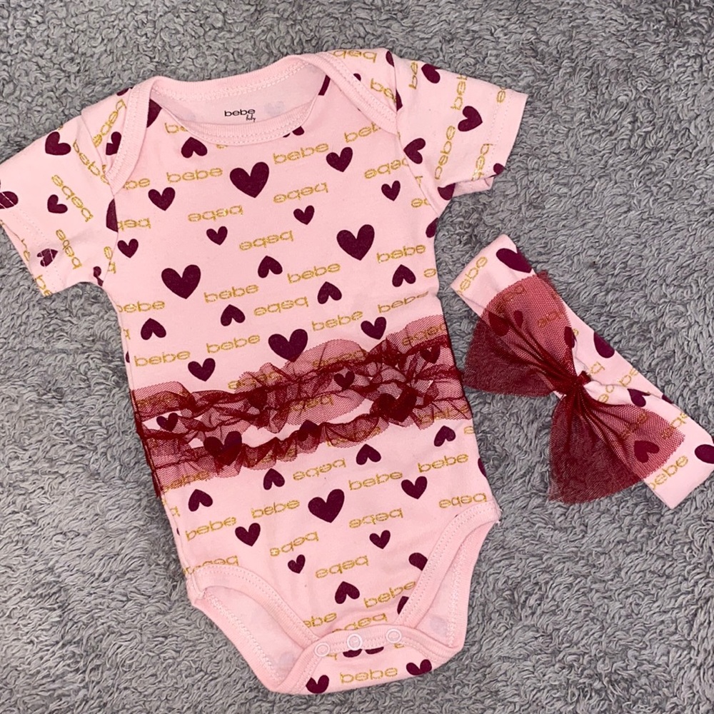 Bebe 3-6 Month Baby Girl Tutu Onesie with Matching Headband